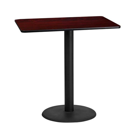 24'' x 42'' Rectangular Mahogany Laminate Table Top with 24'' Round Bar Height Table Base