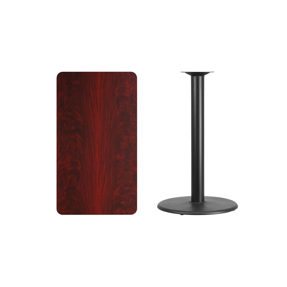 24'' x 42'' Rectangular Mahogany Laminate Table Top with 24'' Round Bar Height Table Base