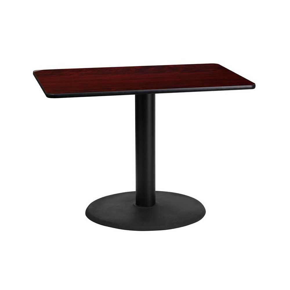 24'' x 42'' Rectangular Mahogany Laminate Table Top with 24'' Round Table Height Base