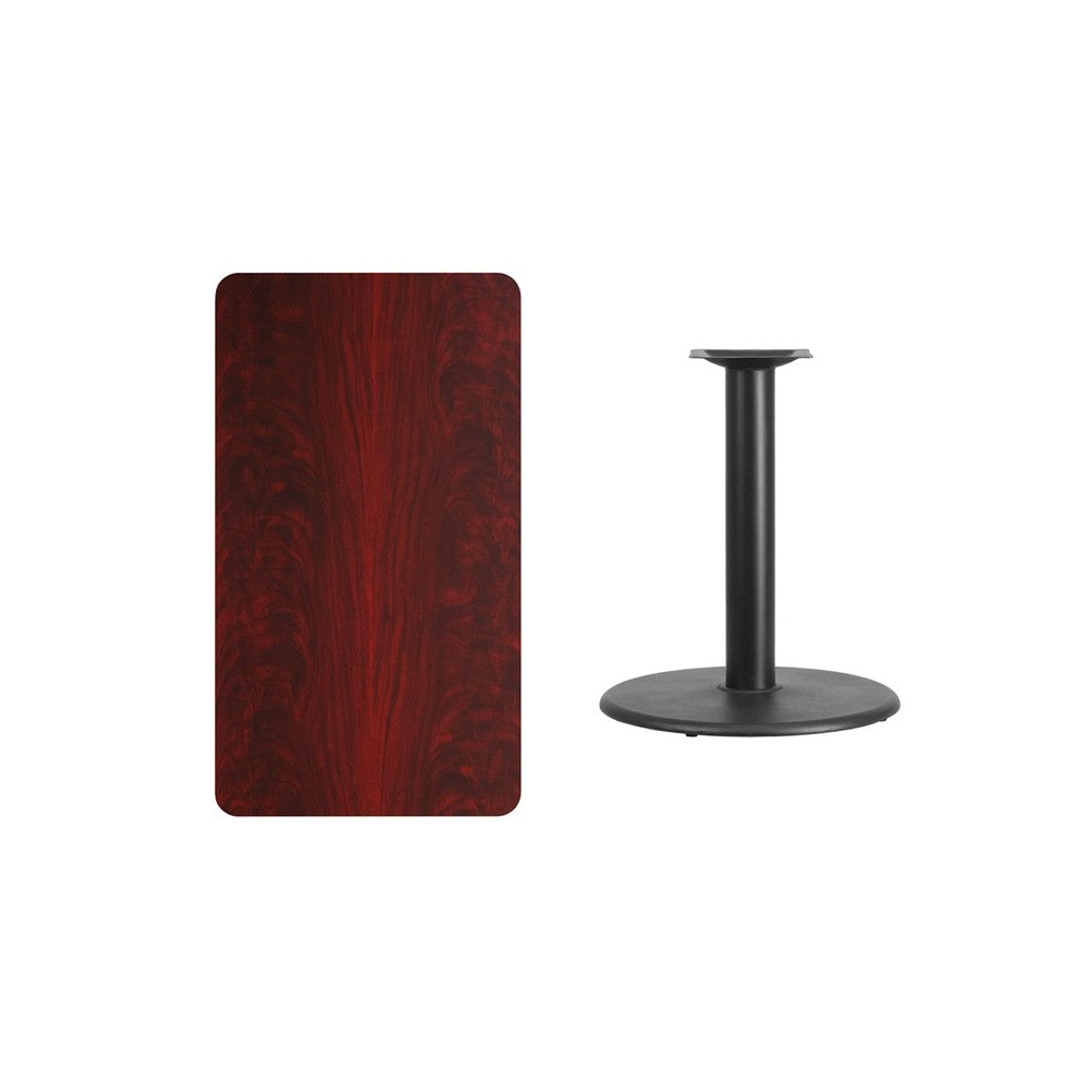 24'' x 42'' Rectangular Mahogany Laminate Table Top with 24'' Round Table Height Base