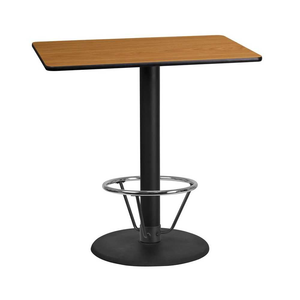 24'' x 42'' Rectangular Natural Laminate Table Top with 24'' Round Bar Height Table Base and Foot Ring