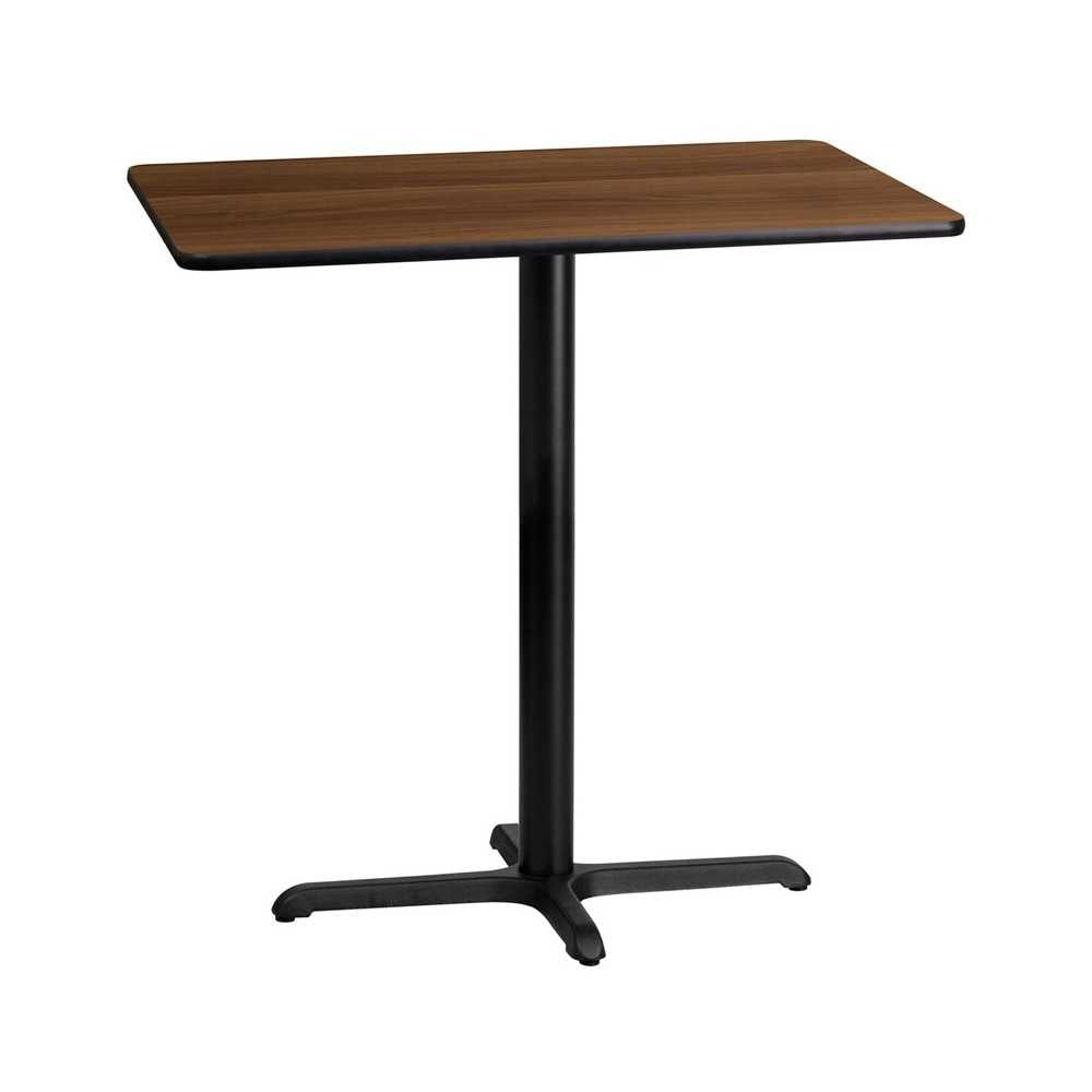 24'' x 42'' Rectangular Walnut Laminate Table Top with 23.5'' x 29.5'' Bar Height Table Base