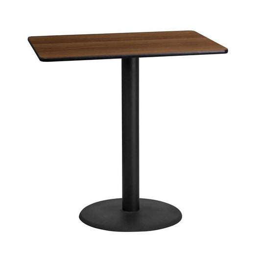 24'' x 42'' Rectangular Walnut Laminate Table Top with 24'' Round Bar Height Table Base