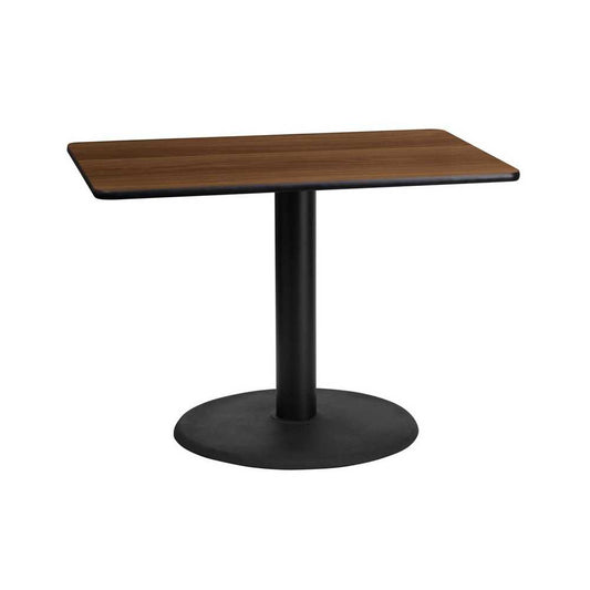 24'' x 42'' Rectangular Walnut Laminate Table Top with 24'' Round Table Height Base