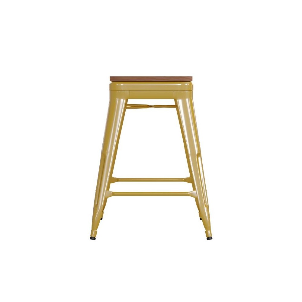 24" Yellow Stool-Teak Seat