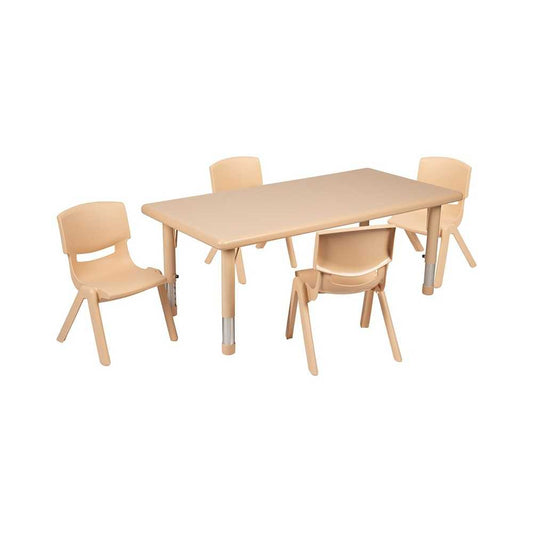 24"W x 48"L Rectangular Natural Plastic Height Adjustable Activity Table Set with 4 Chairs