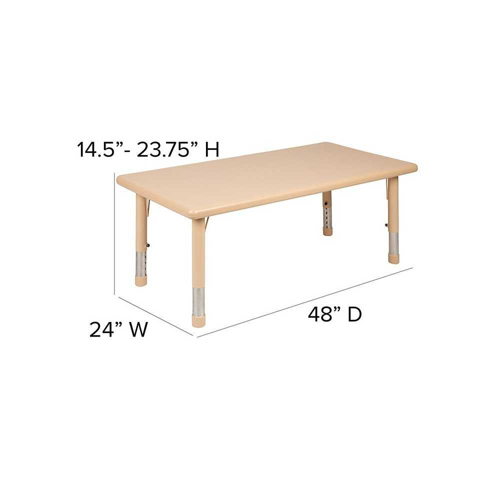 24"W x 48"L Rectangular Natural Plastic Height Adjustable Activity Table