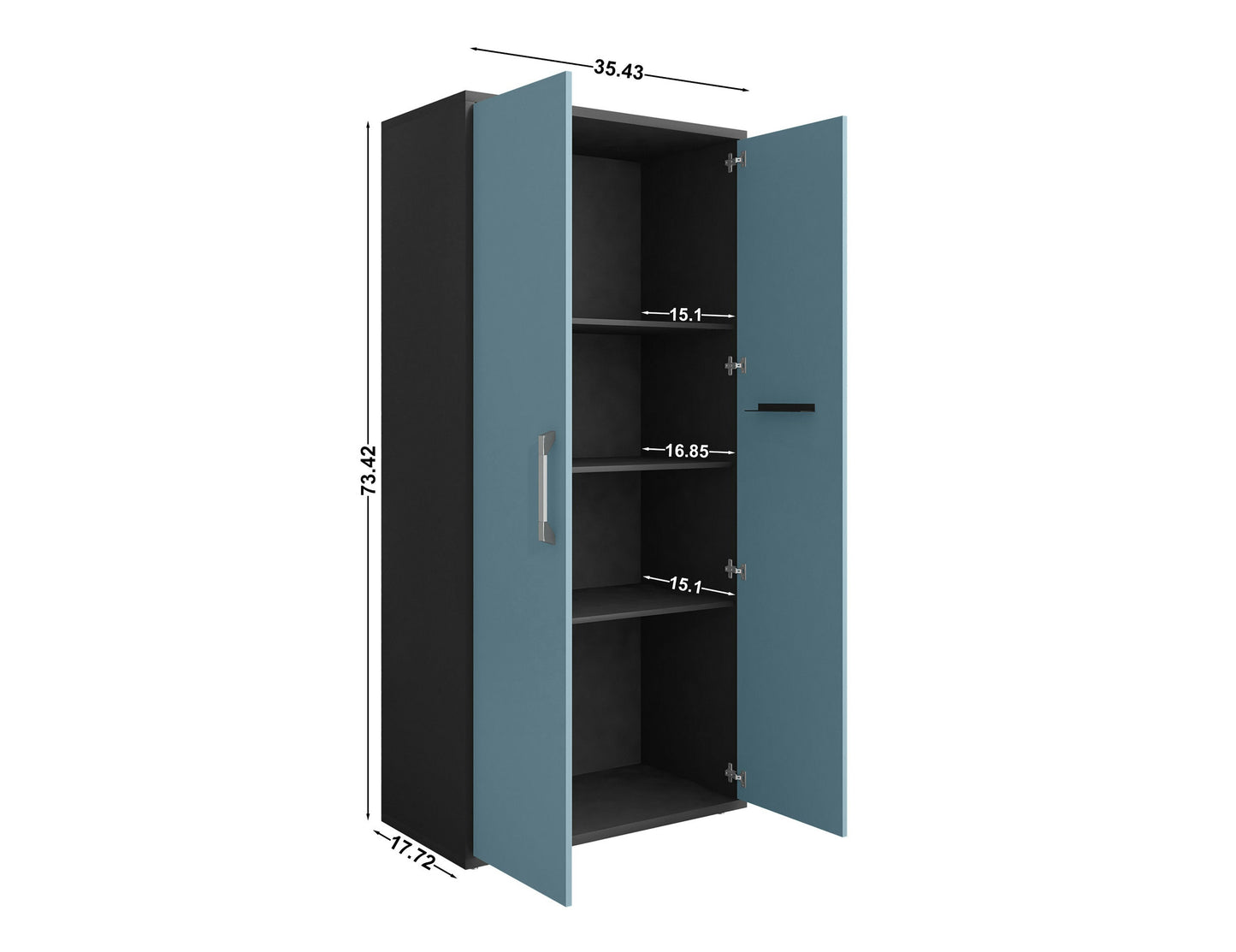Eiffel 73.43" Garage Cabinet with 4 Adjustable Shelves in Blue Gloss