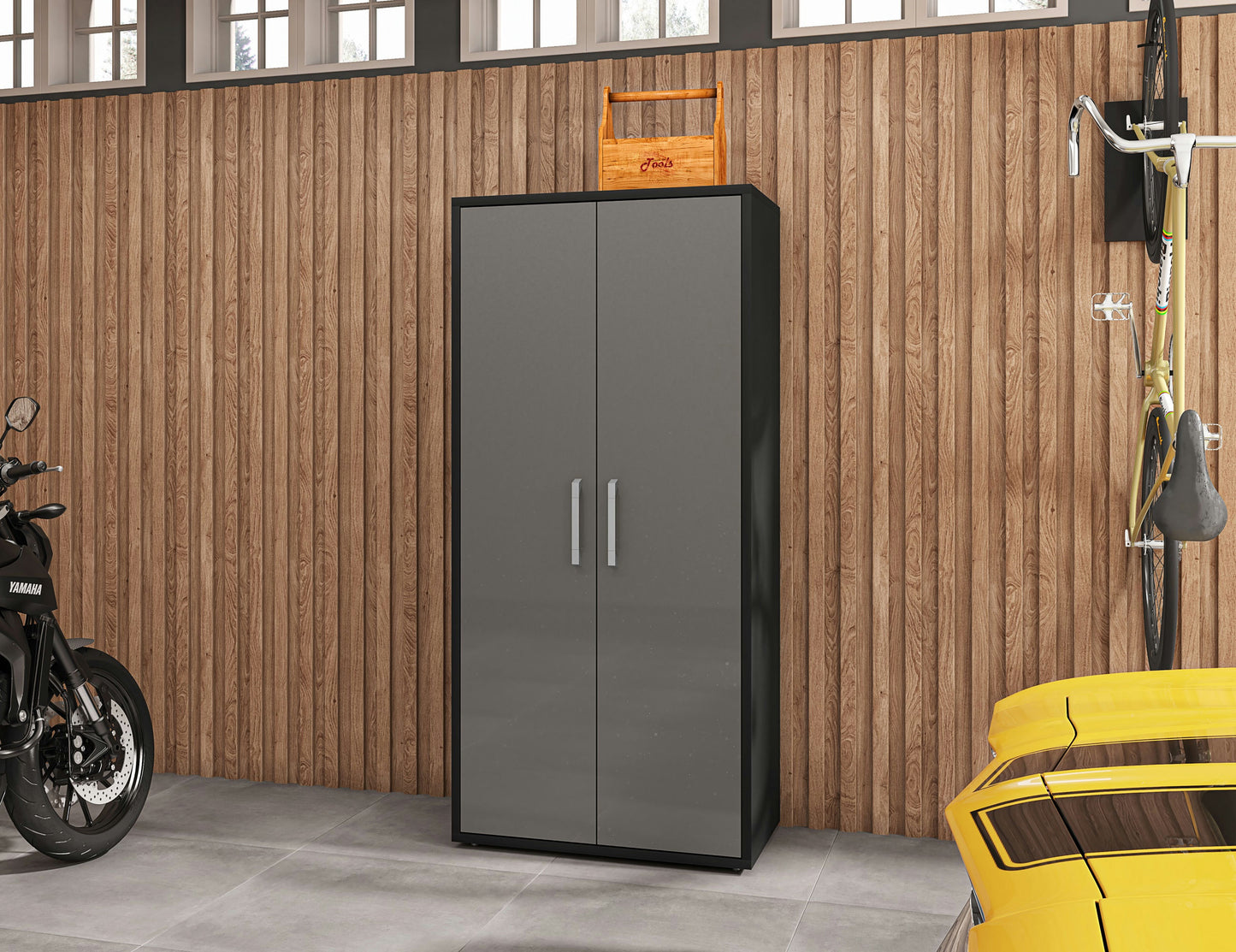 Eiffel 73.43" Garage Cabinet with 4 Adjustable Shelves in Grey Gloss