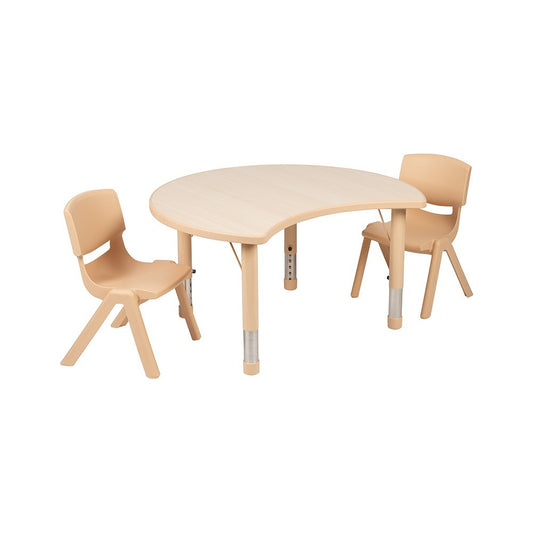 25.125"W x 35.5"L Crescent Natural Plastic Height Adjustable Activity Table Set with 2 Chairs