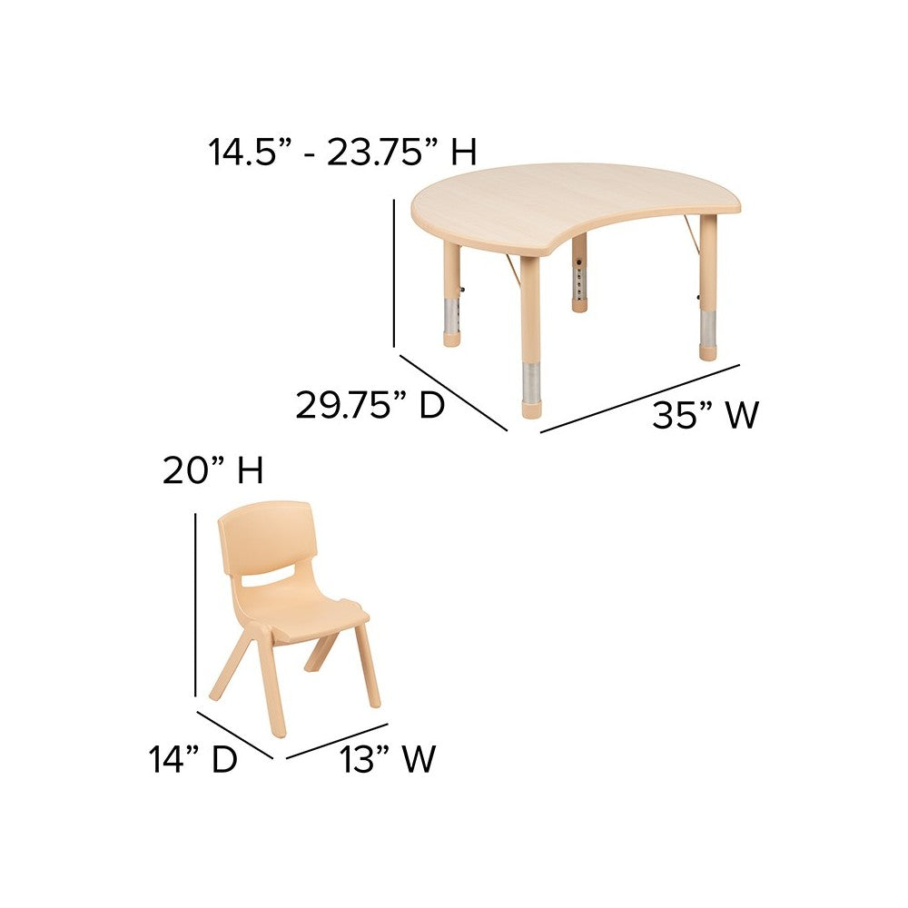 25.125"W x 35.5"L Crescent Natural Plastic Height Adjustable Activity Table Set with 2 Chairs