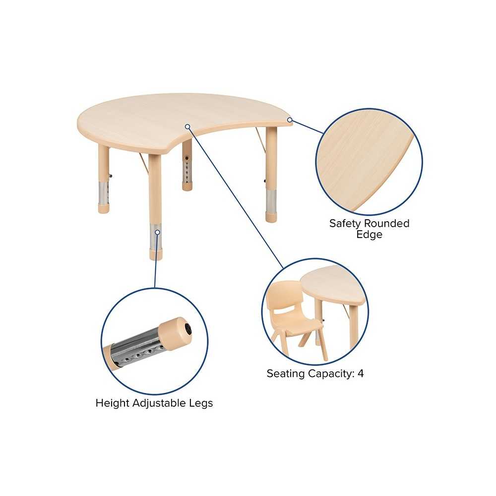 25.125"W x 35.5"L Crescent Natural Plastic Height Adjustable Activity Table Set with 2 Chairs