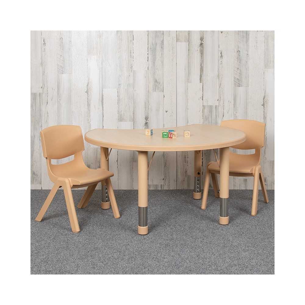 25.125"W x 35.5"L Crescent Natural Plastic Height Adjustable Activity Table Set with 2 Chairs