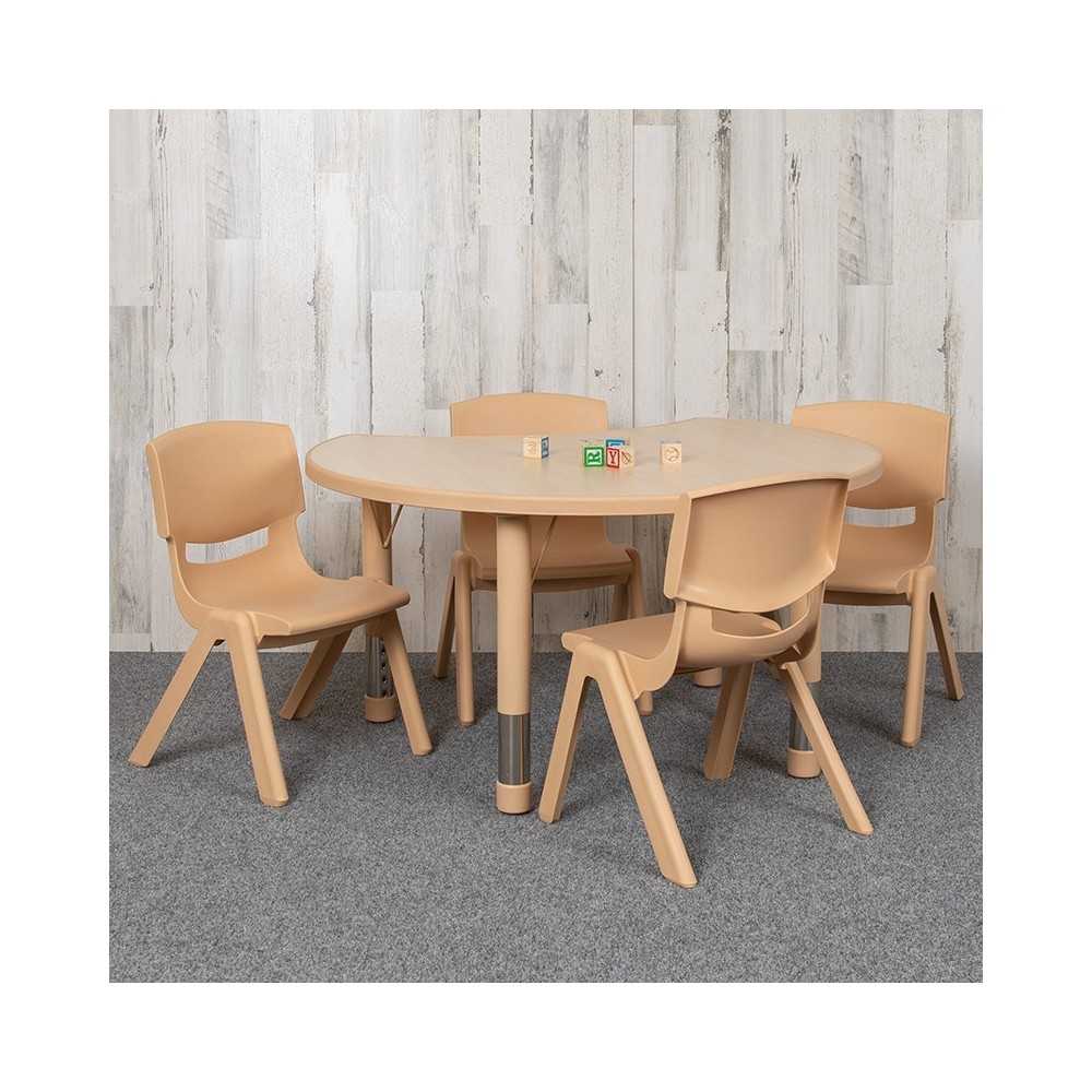 25.125"W x 35.5"L Crescent Natural Plastic Height Adjustable Activity Table Set with 4 Chairs