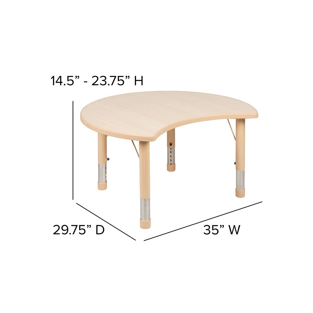 25.125"W x 35.5"L Crescent Natural Plastic Height Adjustable Activity Table