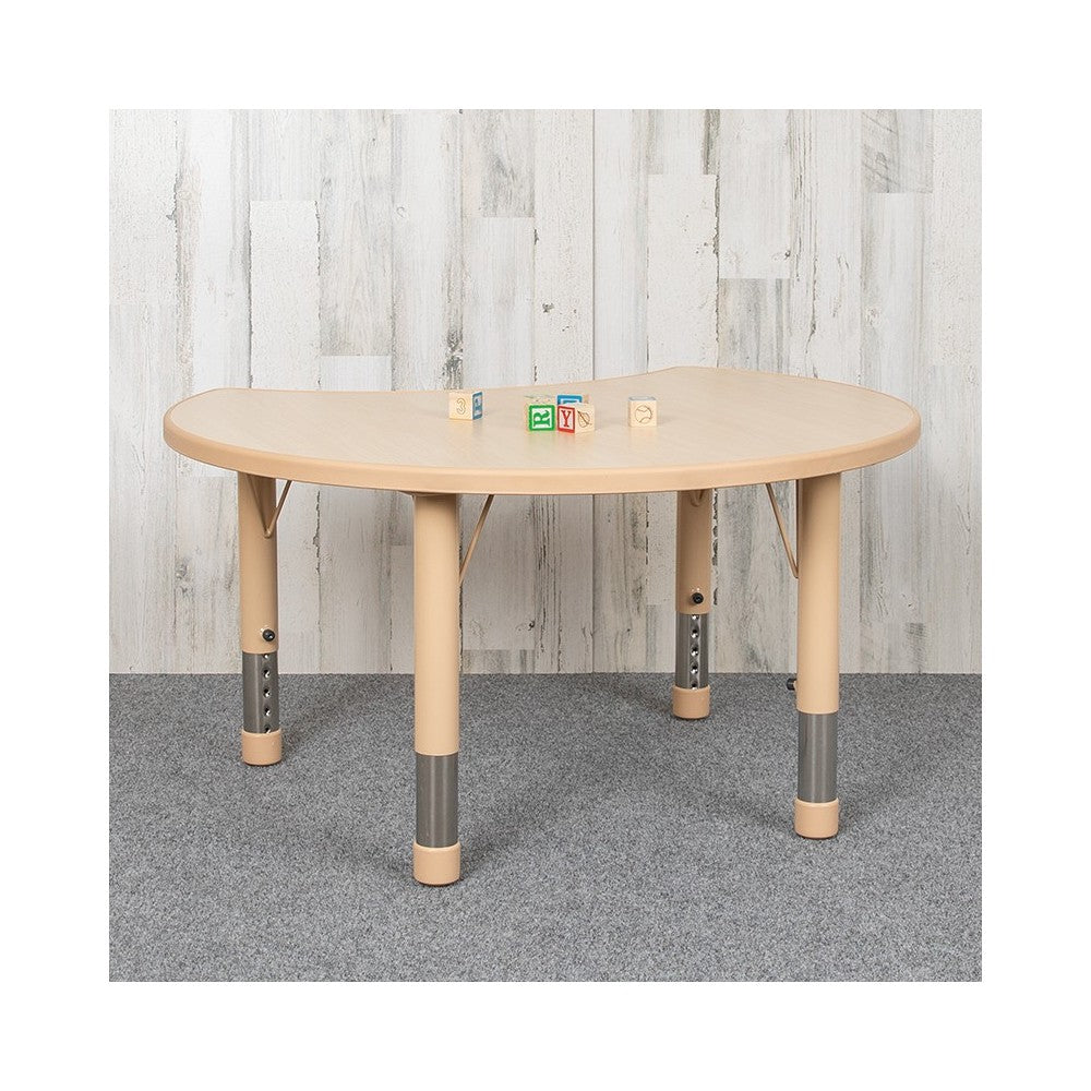 25.125"W x 35.5"L Crescent Natural Plastic Height Adjustable Activity Table