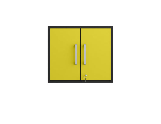 Eiffel Floating Garage Storage Cabinet with Lock and Key in Yellow Gloss