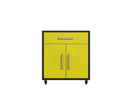 Eiffel 28.35" Mobile Garage Storage Cabinet with 1 Drawer in Yellow Gloss