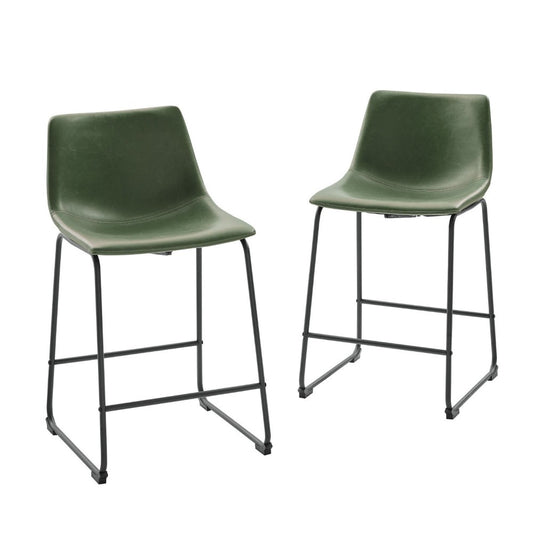 26" Contemporary Metal-Leg Faux Leather Counter Stool - Green
