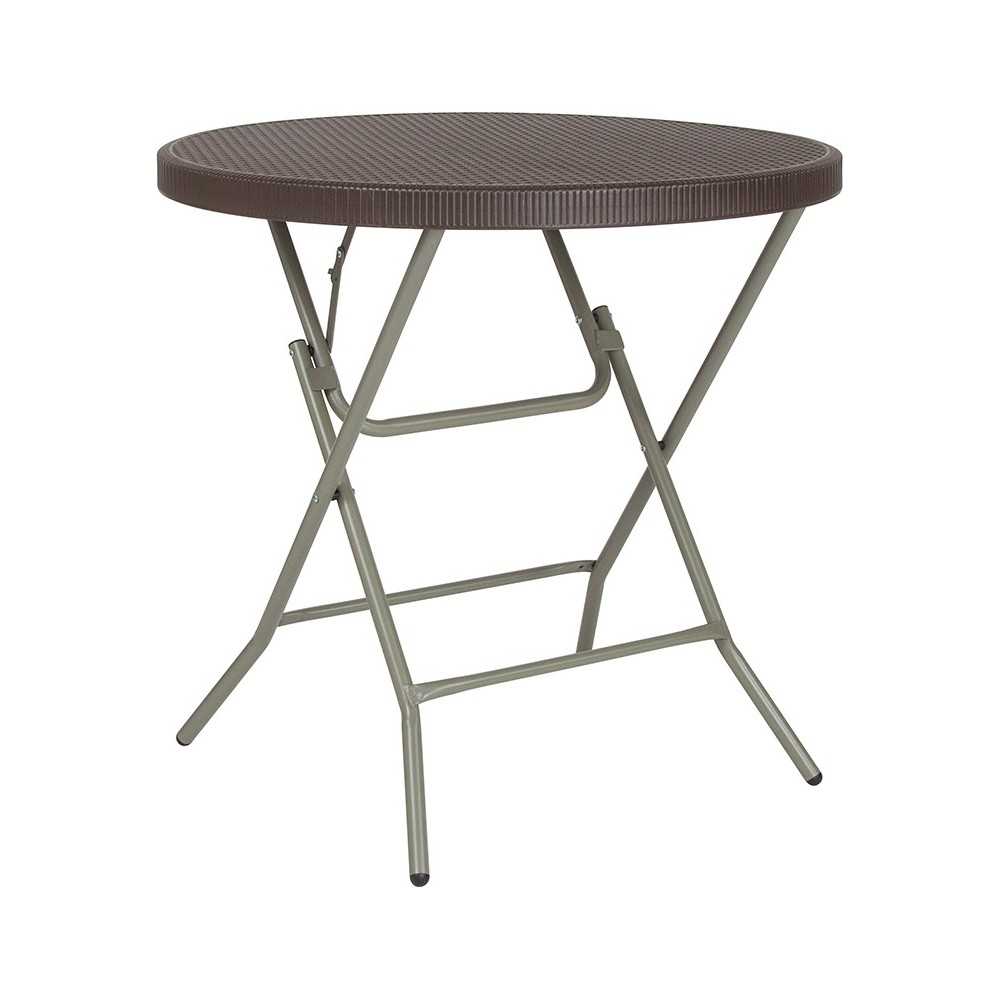 2.6-Foot Round Brown Rattan Plastic Folding Table