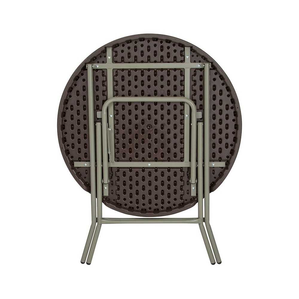 2.6-Foot Round Brown Rattan Plastic Folding Table