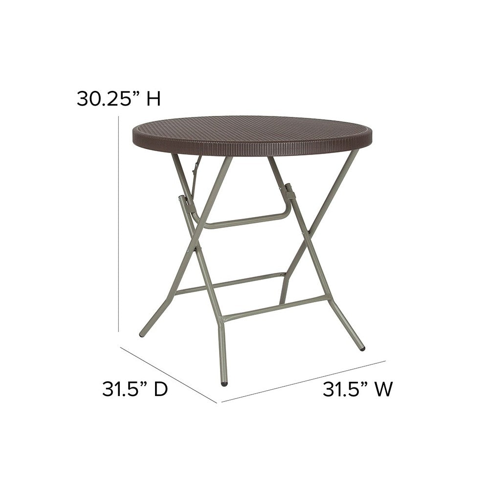 2.6-Foot Round Brown Rattan Plastic Folding Table