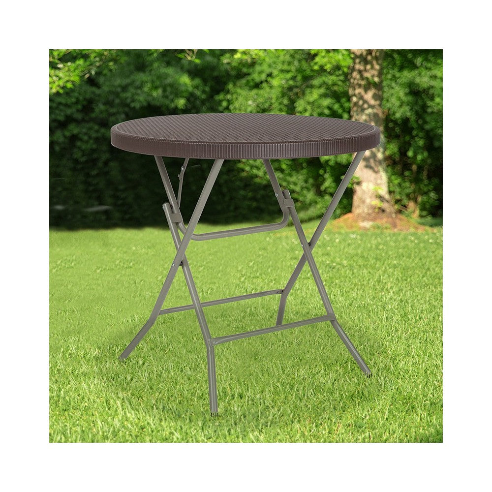 2.6-Foot Round Brown Rattan Plastic Folding Table