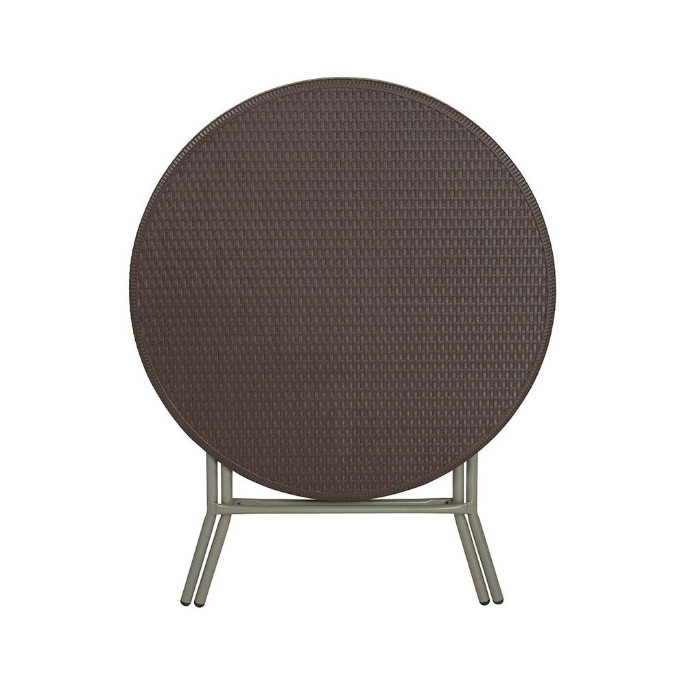 2.6-Foot Round Brown Rattan Plastic Folding Table