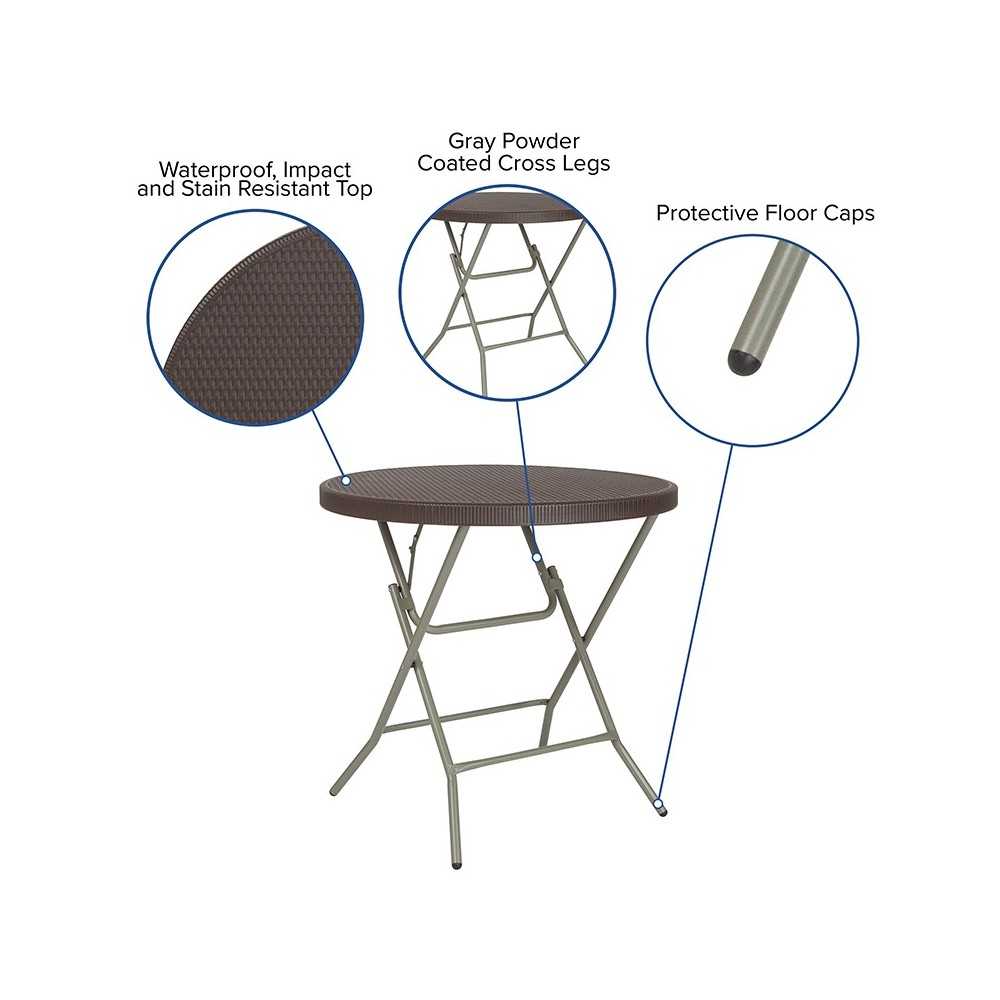 2.6-Foot Round Brown Rattan Plastic Folding Table