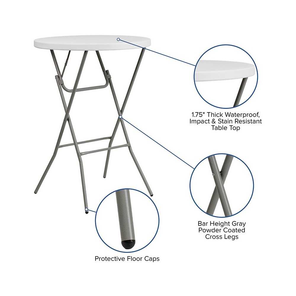 2.6-Foot Round Granite White Plastic Bar Height Folding Table