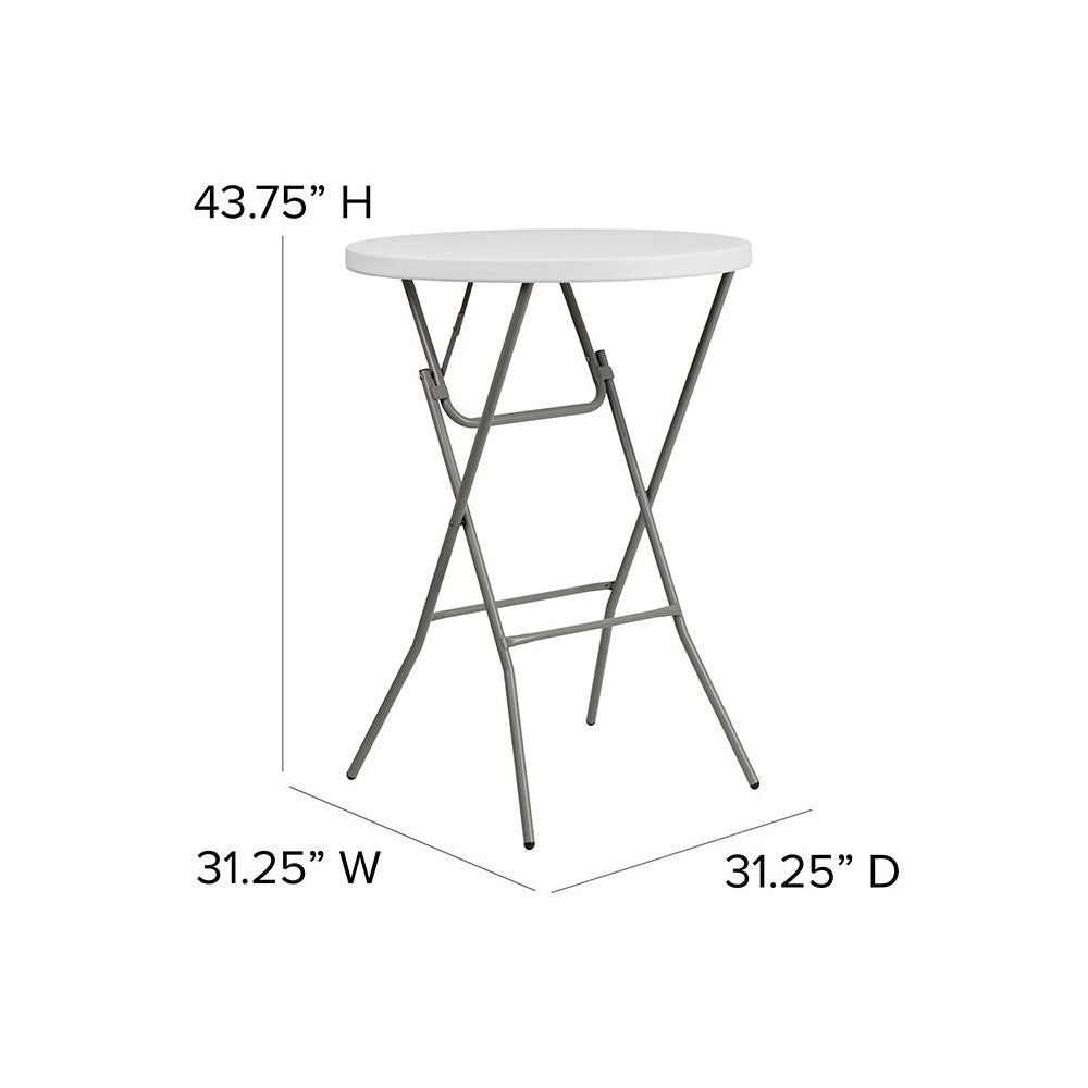 2.6-Foot Round Granite White Plastic Bar Height Folding Table