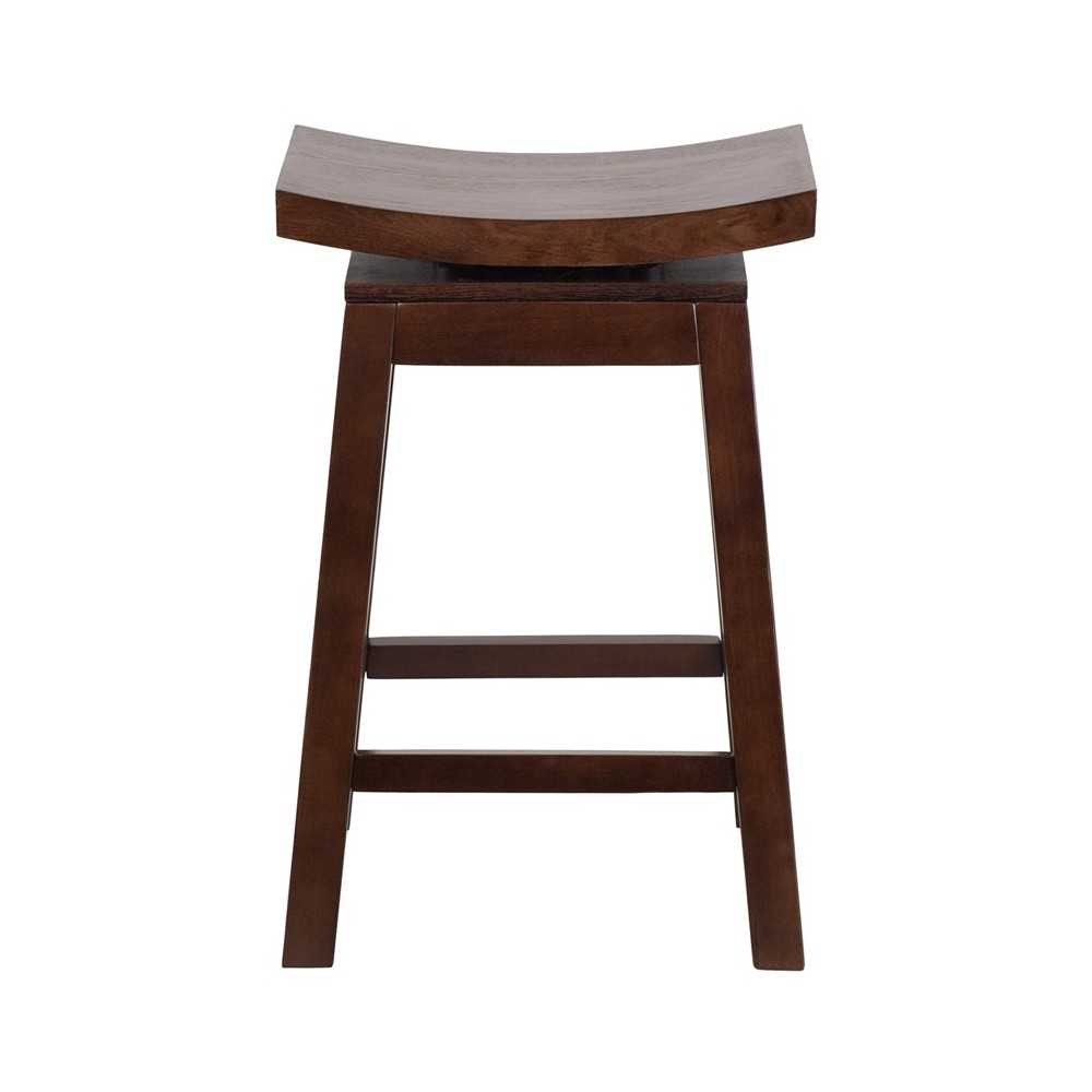 26'' High Saddle Seat Cappuccino Wood Counter Height Stool with Auto Swivel Seat Return