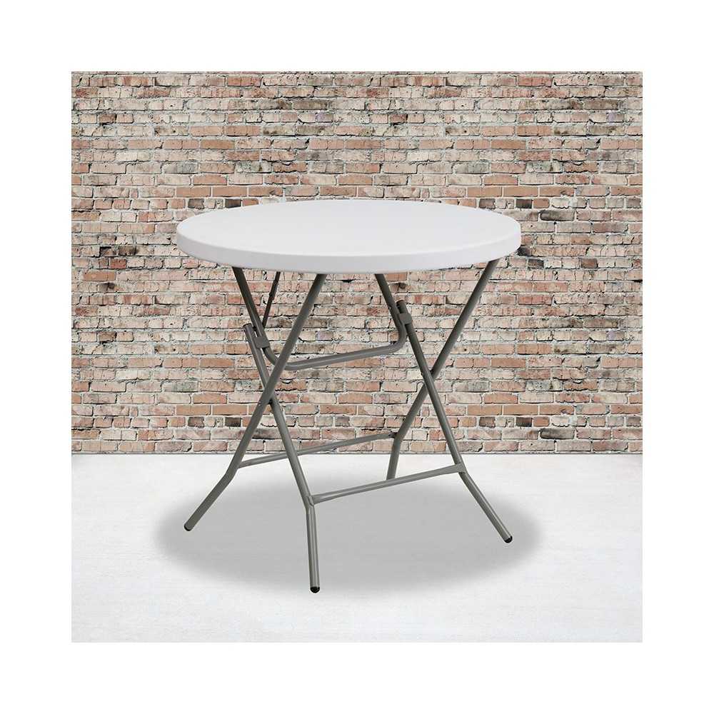 2.63-Foot Round Granite White Plastic Folding Table