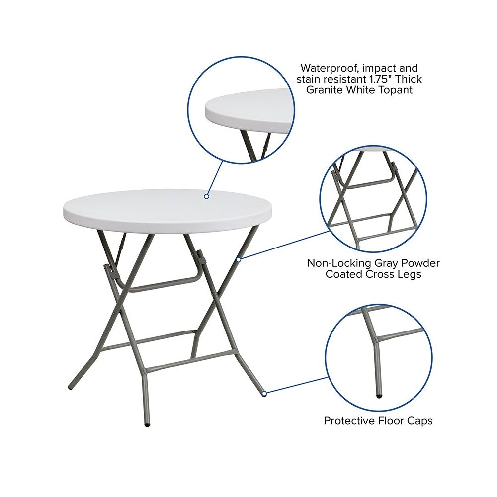 2.63-Foot Round Granite White Plastic Folding Table