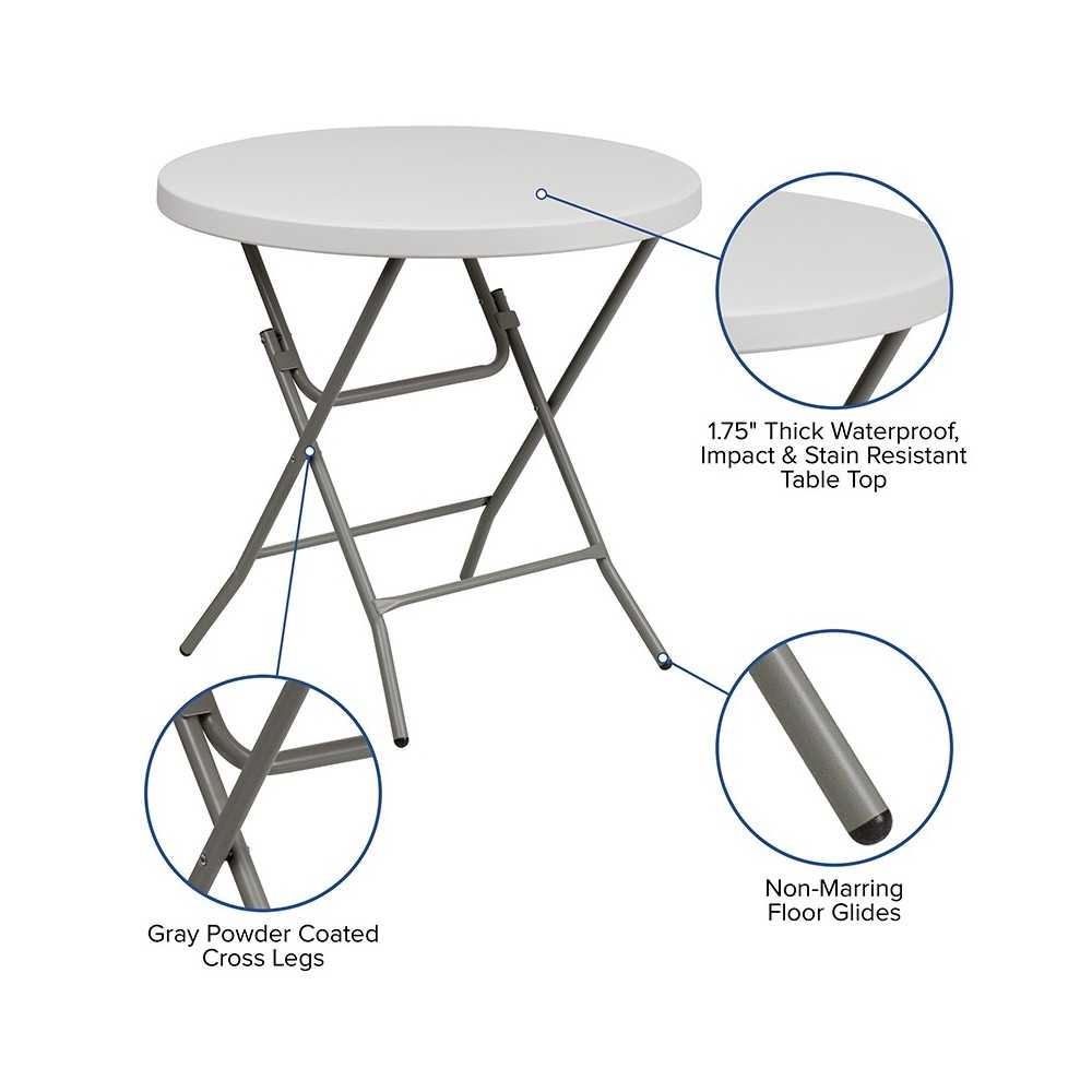 2.63-Foot Round Granite White Plastic Folding Table