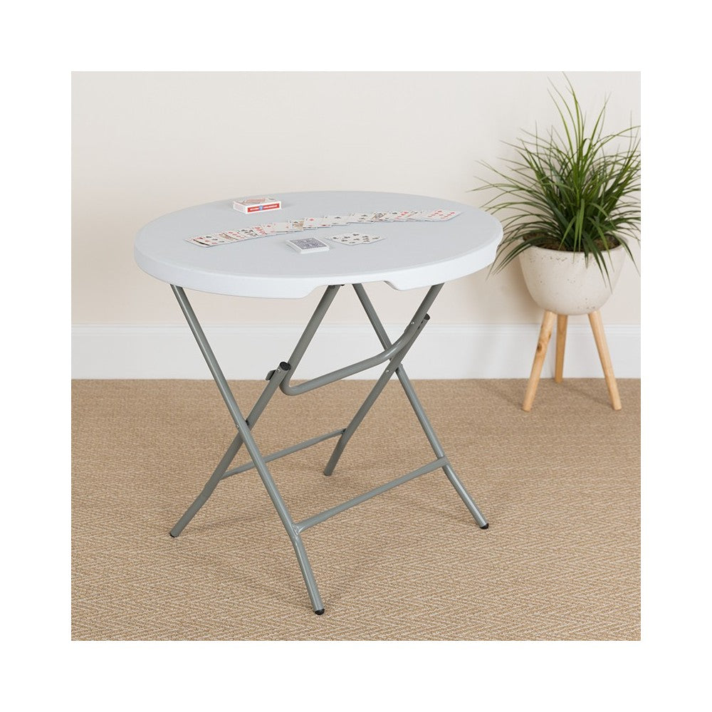 2.63-Foot Round Granite White Plastic Folding Table