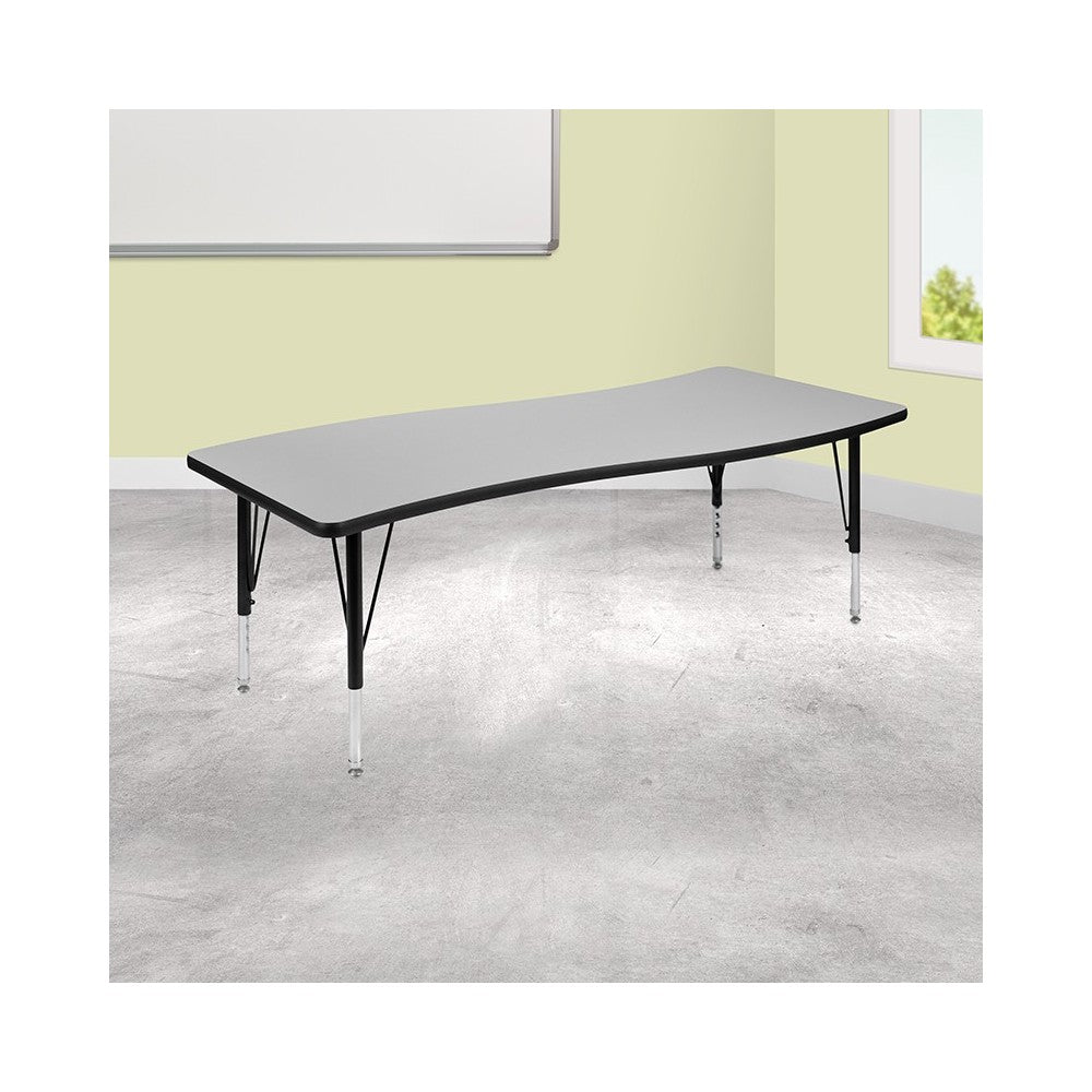 26"W x 60"L Rectangular Wave Collaborative Gray Thermal Laminate Activity Table - Height Adjustable Short Legs