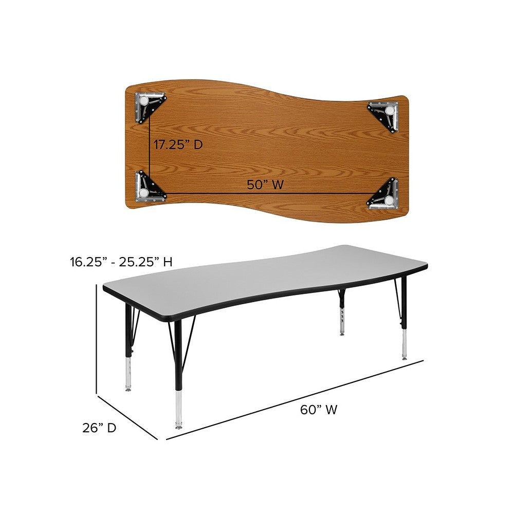26"W x 60"L Rectangular Wave Collaborative Gray Thermal Laminate Activity Table - Height Adjustable Short Legs