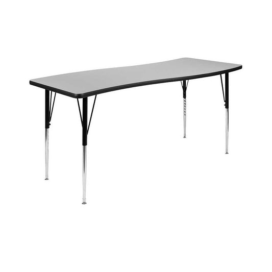 26"W x 60"L Rectangular Wave Collaborative Gray Thermal Laminate Activity Table - Standard Height Adjustable Legs