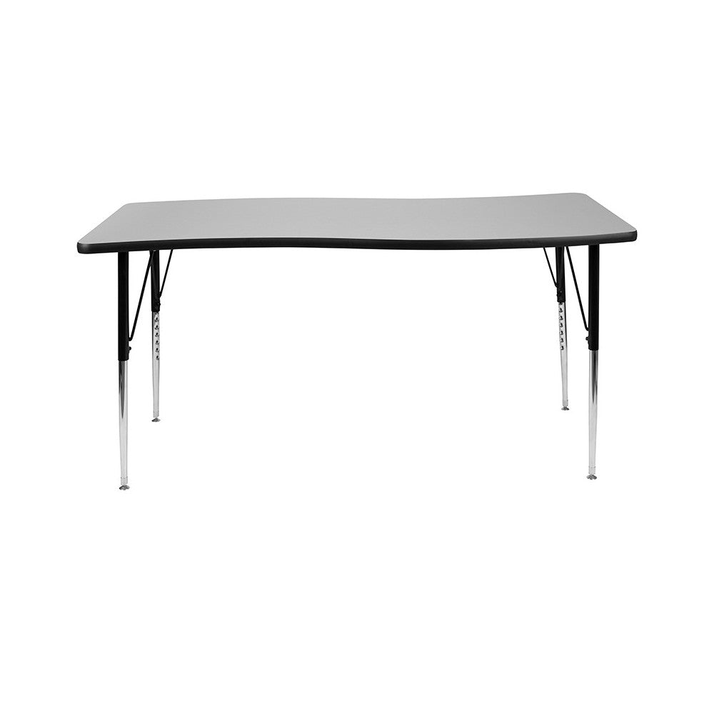 26"W x 60"L Rectangular Wave Collaborative Gray Thermal Laminate Activity Table - Standard Height Adjustable Legs