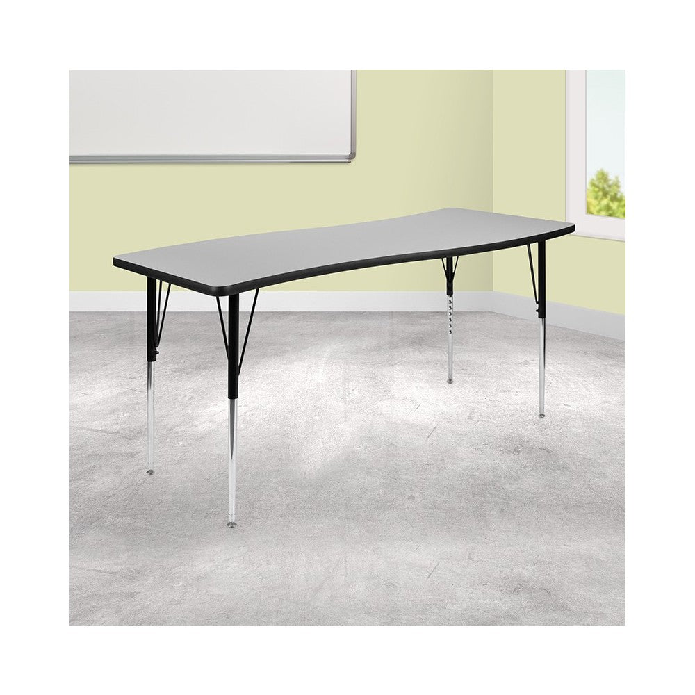 26"W x 60"L Rectangular Wave Collaborative Gray Thermal Laminate Activity Table - Standard Height Adjustable Legs