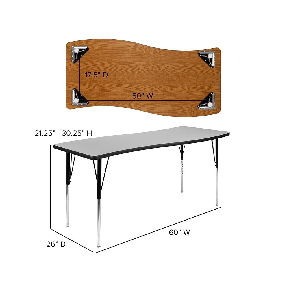 26"W x 60"L Rectangular Wave Collaborative Gray Thermal Laminate Activity Table - Standard Height Adjustable Legs