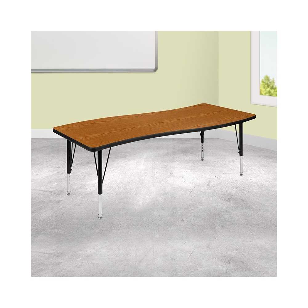 26"W x 60"L Rectangular Wave Collaborative Oak Thermal Laminate Activity Table - Height Adjustable Short Legs
