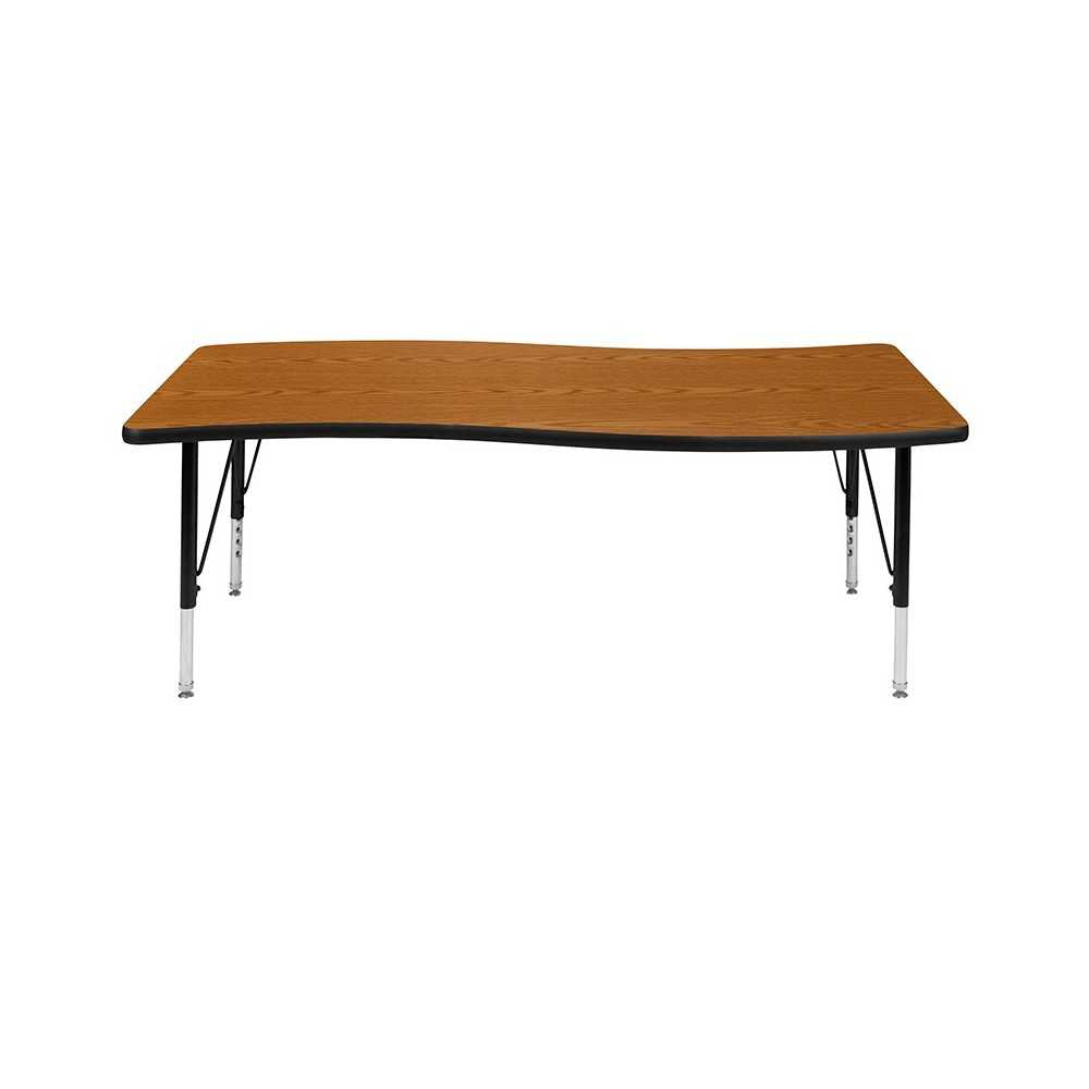 26"W x 60"L Rectangular Wave Collaborative Oak Thermal Laminate Activity Table - Height Adjustable Short Legs