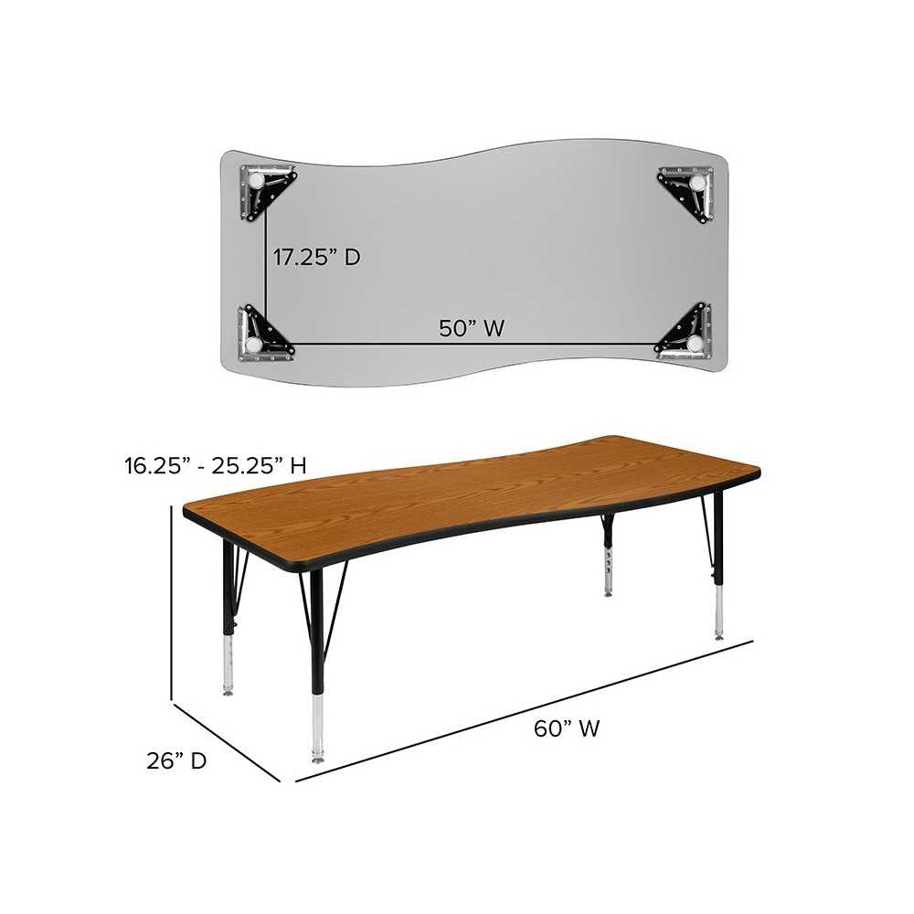 26"W x 60"L Rectangular Wave Collaborative Oak Thermal Laminate Activity Table - Height Adjustable Short Legs