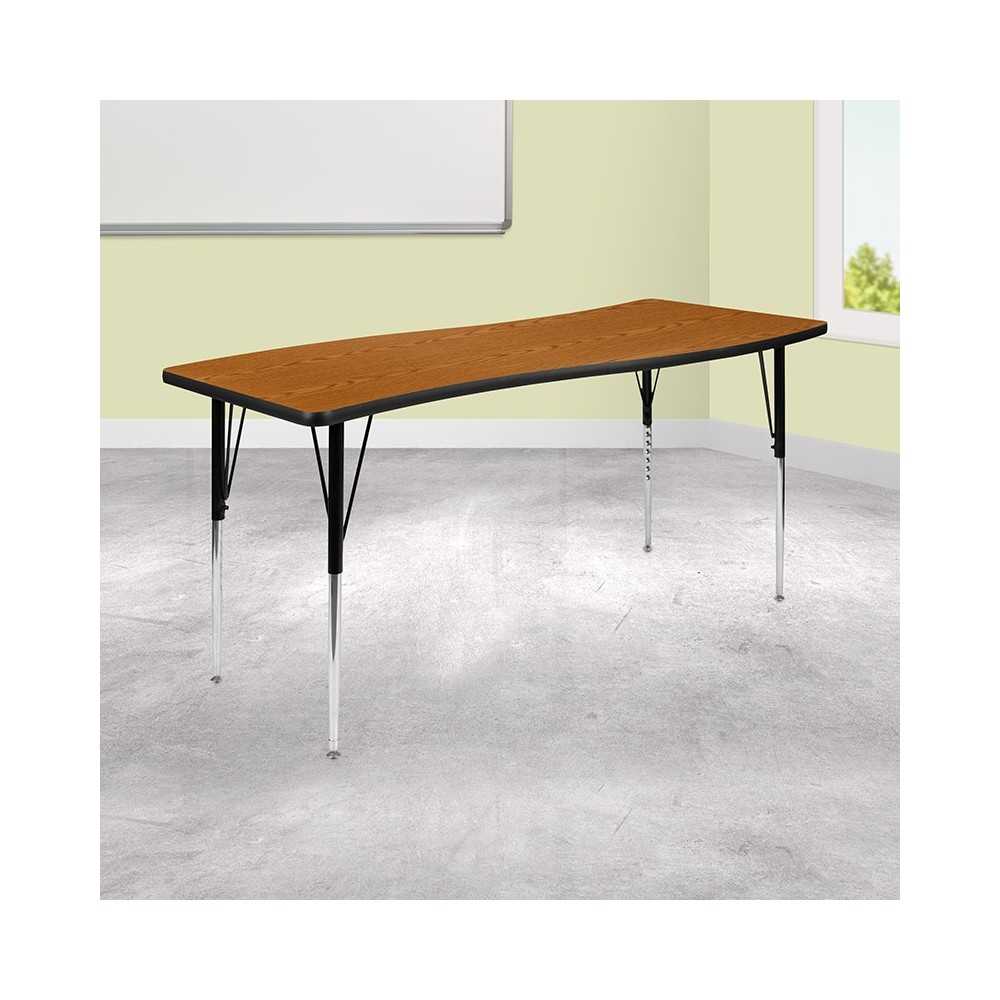 26"W x 60"L Rectangular Wave Collaborative Oak Thermal Laminate Activity Table - Standard Height Adjustable Legs