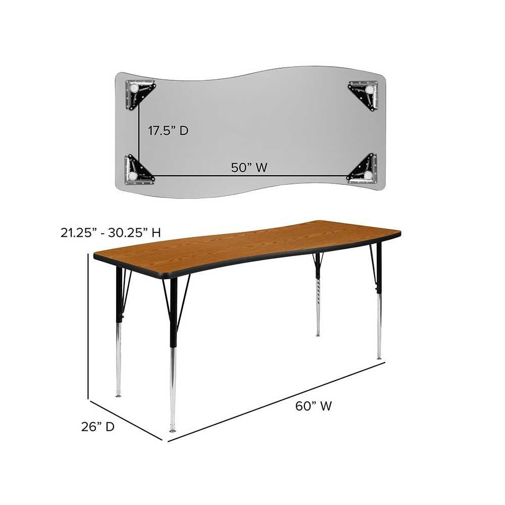 26"W x 60"L Rectangular Wave Collaborative Oak Thermal Laminate Activity Table - Standard Height Adjustable Legs