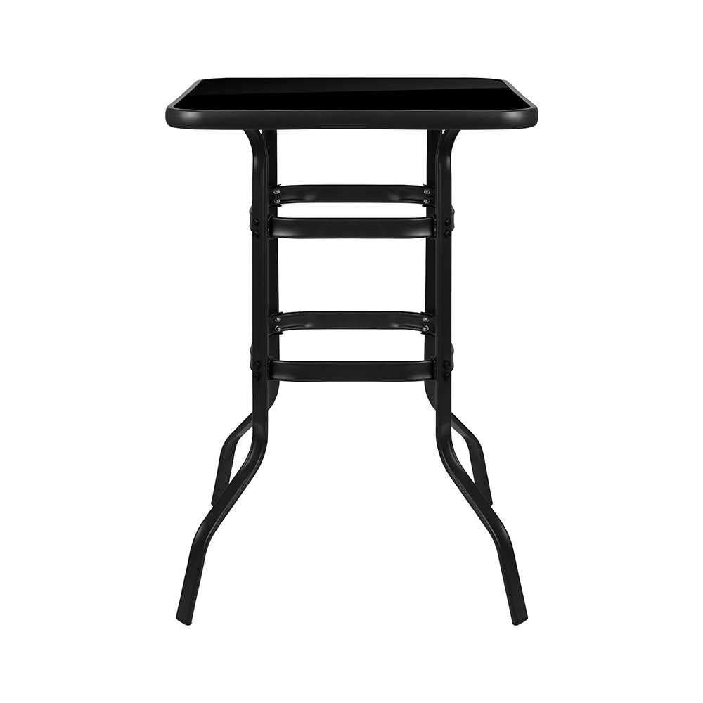 27.5" Square Black Tempered Glass Bar Height Metal Patio Bar Table