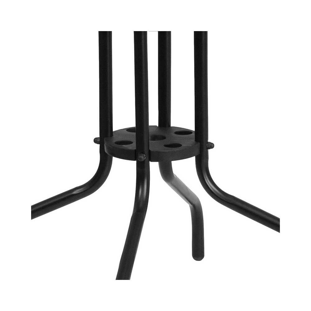 28'' Square Tempered Glass Metal Table with Gray Rattan Edging