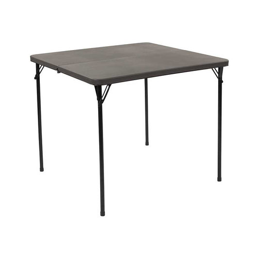 2.83-Foot Square Bi-Fold Dark Gray Plastic Folding Table with Carrying Handle